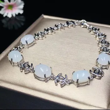 

925 Silver Sterling Silver Chain Inlay HeTian Jade Beads Lucky Bracelet Gift Bracelets Certificate For Women Fine Jewelry
