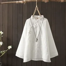 Retro Chinese Women Blouse Traditional Vintage Oblique Shirt Cotton Linen Oriental Woman Tops Mandarin Collar Cheongsam 12158