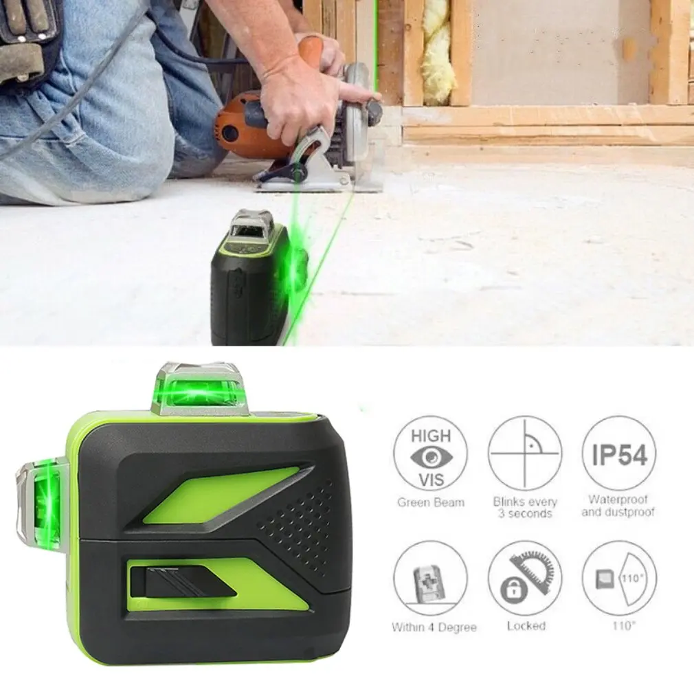 

Laser Level 12 Lines 3D Self-Leveling 360 Horizontal And Vertical Cross Super Powerful Green Laser Beam Line