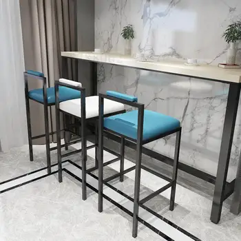 

Nordic Modern Minimalist Bar Stool Bar High Stools Home Wrought Iron Coffee Shop Solid Wood Strip Table