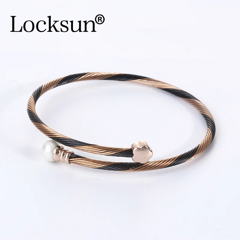 Locksun, Новое поступление, браслеты из нержавеющей стали, провод, регулируемый, роскошная цепочка, Шарм для женщин, ювелирное изделие, 585, розовое золото, браслеты - Окраска металла: BRA020-5