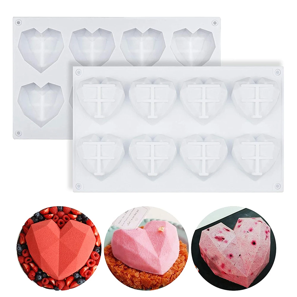

Bakeware Cake Molds Silicone 3D Diamond Love Heart Shape Chiffon Jelly Pudding Mousse Soap White Cookie Tools Kitchen accessorie