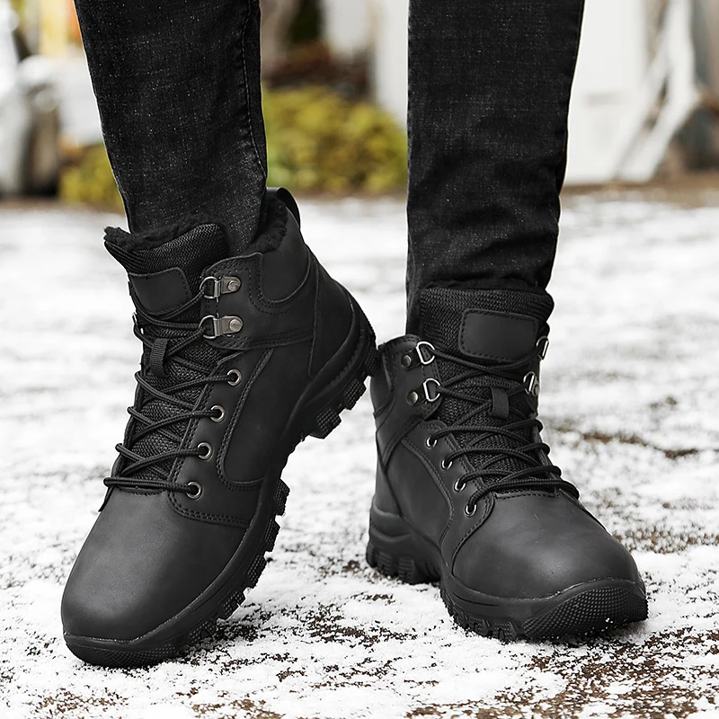 Мужские ботинки из натуральной кожи Для мужчин Популярные удобные зимние сапоги Для мужчин короткие плюшевые ботильоны на зиму прочная, долговечная подошва зимняя обувь Для мужчин