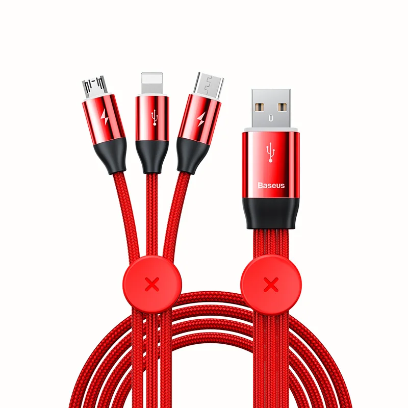 Baseus 3 in 1 USB Cable For iPhone Micro USB Type C Cable For Android Mobile Phone Magnetic Lighting Charger Cable USBC Microusb - Color: Red