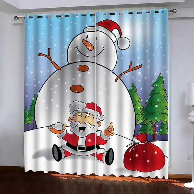Christmas Curtain Santa Snowman Elk Digital Print Curtain