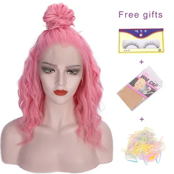 

I's a wig Synthetic Front Lace Wigs Short Wavy Pink Wigs for Women Free Part Blonde Black Cosplay Lace Wig