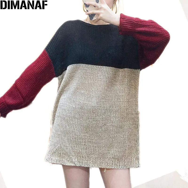 

DIMANAF Plus Size Women Sweater 2020 Autumn Patchwork Loose Sweaters Female Pullover Knitted Wool Thick Tops Casual New Clothes