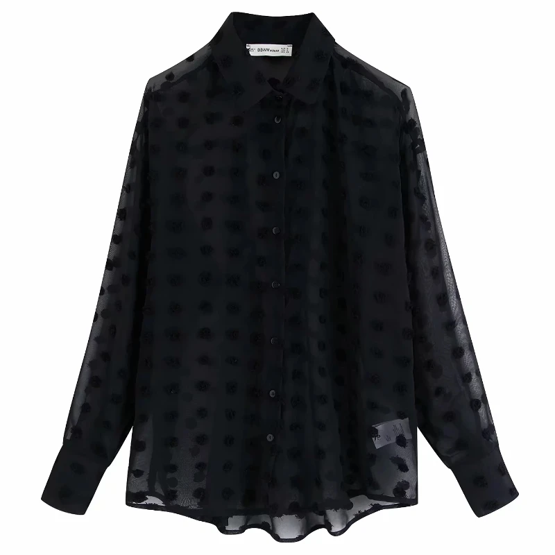 BB LS3752B Новая женская модная Повседневная шифоновая блузка в горошек, женская рубашка с длинным рукавом, шикарные блузки, перспективная белая сорочка, топы LS3725 - Цвет: BB LS3752B