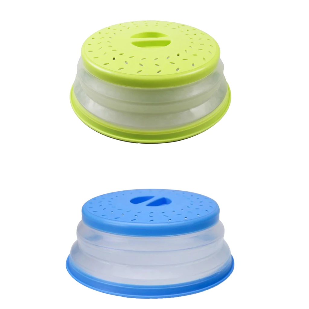Yellow/Blue/Red 2 In 1 Collapsible Plastic Microwave Cover Foldable Nonslip Food Dish Bowl Lid Colander Strainer