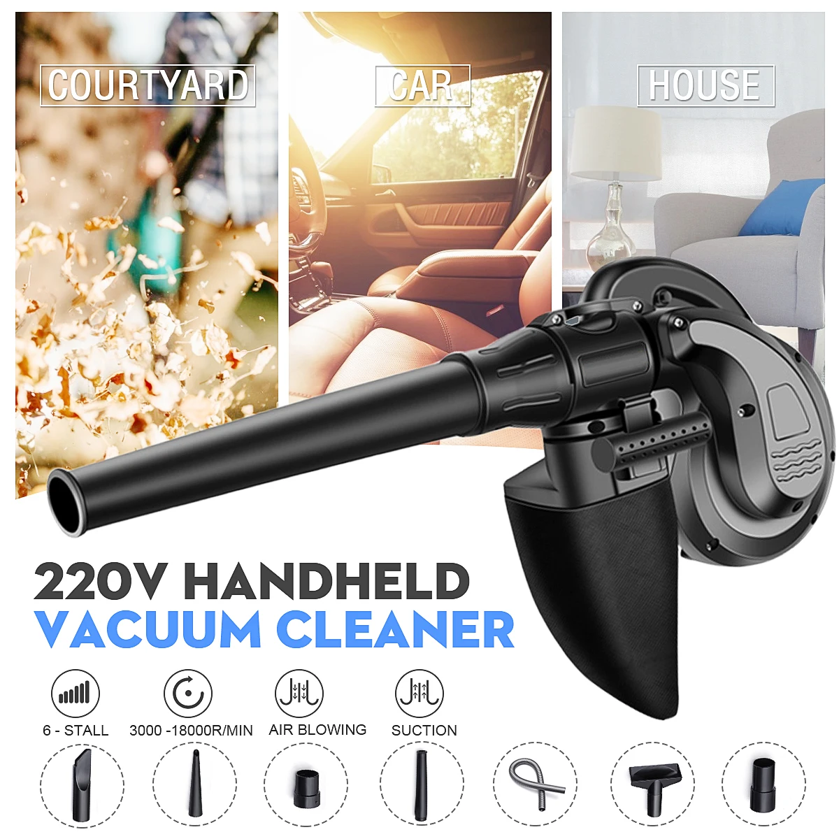 

220V 1180W Computer Blower Dust Collector Electric Vacuum Cleaner Handheld Dust Remover For PC Keyboard / Car / Furniture