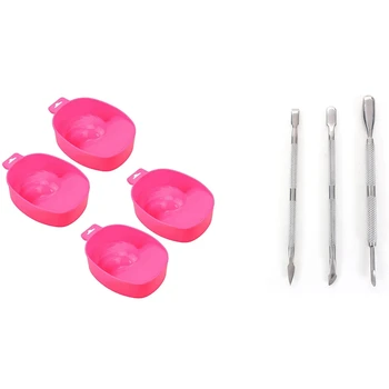 

3Pcs Nail Art Stainless Steel Cuticle Spoon Remover Pusher Manicure Pedicure Set with Manicure Bowl (4Pcs)