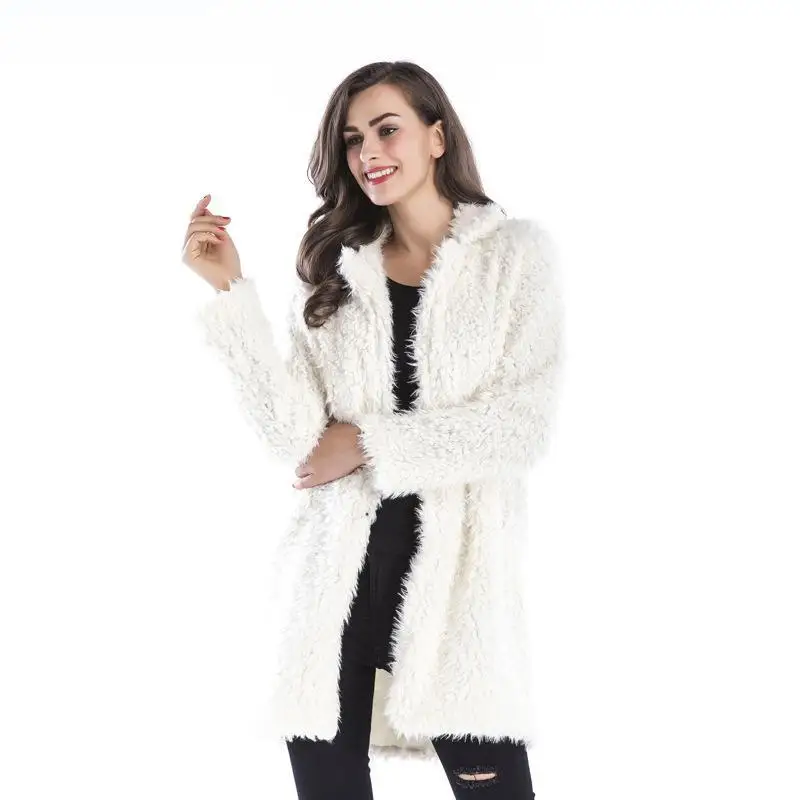 Women Casual Turn Down Collar Long Buttons Patchwork Above Knee Solid Sleeve Fuzzy Long Cotton Coat