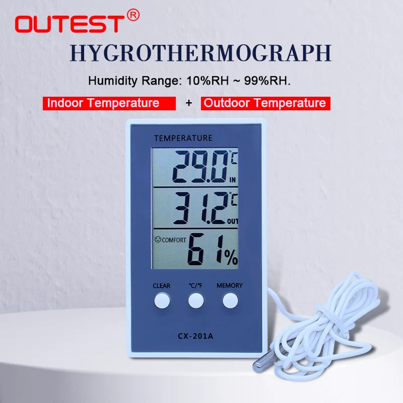 Digital LCD indoor outdoor thermometer hygrometer baby face display temperature humidity tester weather station CX-201A,thermometer hygrometer,digital thermometer,temperature and humidity meter,hygrometer thermometer