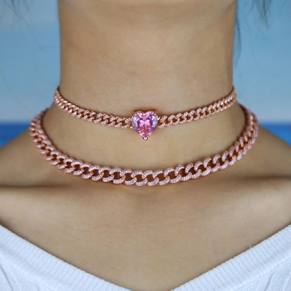 Розовое золото розовый cz кубинское звено цепи ожерелье браслет розовая девушка Женская мода ювелирные изделия