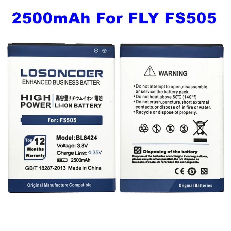 LOSONCOER 2500 мАч BL6424 Аккумулятор для FLY FS505 Nimbus 7 BL 6424 литий ионный полимерный