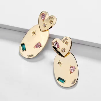 

Gold Plating Pink Crystal Chic Style Heart Shape Big Statement Earring for Women
