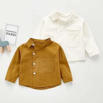

Spring Boys Fashion Irregular Collar Long Sleeve Shirts Cotton Girls Solid Color Blouse Autumn Long Sleeve Tops Clothes