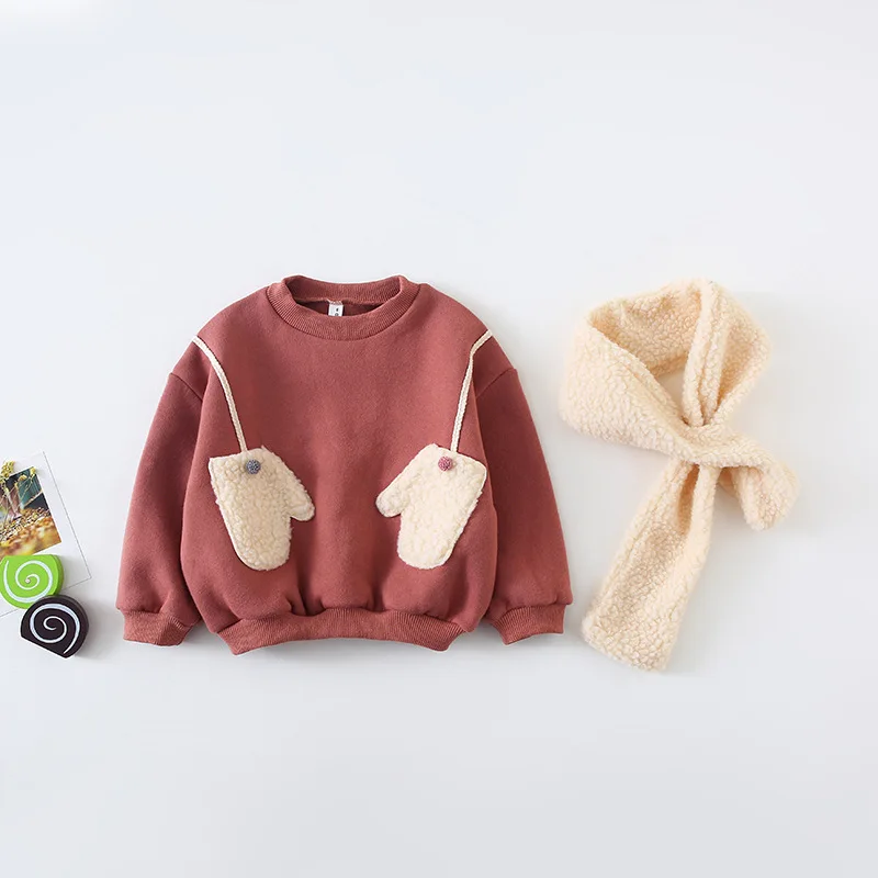 Ceny Bluza polarowa bluzy dziewczęce maluch sweter ciepła koszula dziecięce chłopięce dziecięce jesienne dorywczo bawełniane zimowe ubrania z szalikiem