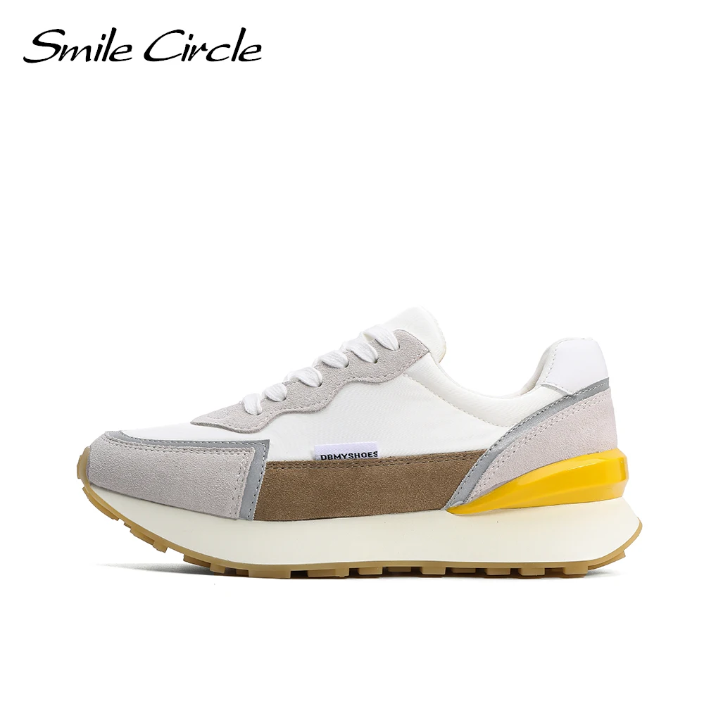 Женские кроссовки из коровьей кожи Smile Circle весенние дышащие на плоской платформе