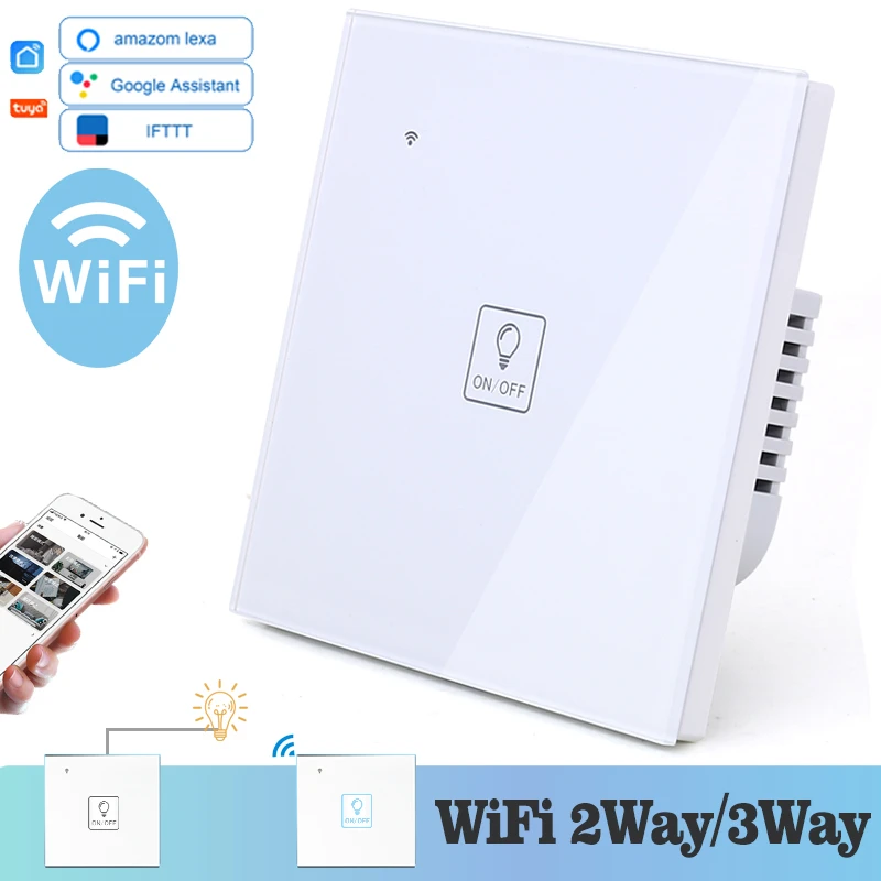 Wi Fi Сенсорный настенный выключатель с изображением иконы света белое стекло