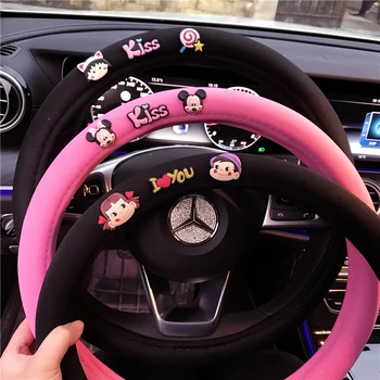 

Suitable for automobile cartoon steering wheel cover ice silk wear-resistant black lovely female anti slip handle cover