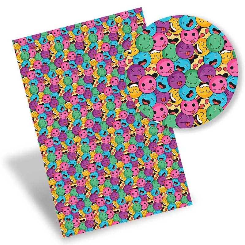 

Faux Leather Sheets Synthetic Leather Smiley Printed Vinyl Fabric Bow Making Material DIY Handbag Supplies 22*30cm/A4 0.8mm 1pc