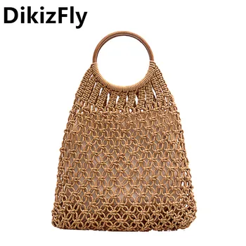 

DikizFly Hollow Out Totes Handbags Straw Bags Women Purse Summer Beach Bag Handbag Vintage Day Clutches Handwork Woven Bags Sac