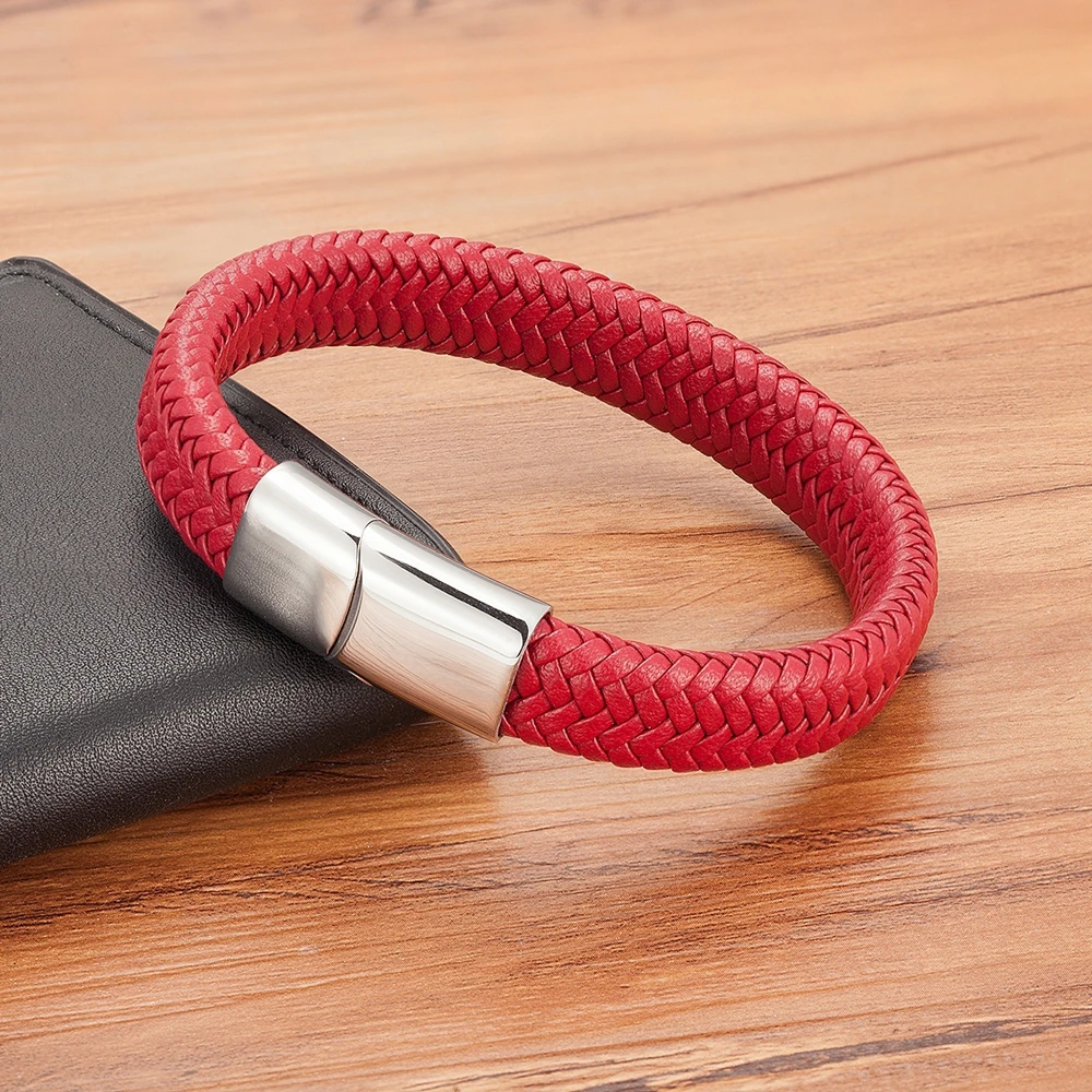 Classic And Timeless 3 Color Stainless Steel Button Men’s Leather Bracelet 6 Color Selection Luxury Gift DIY Size Carved Logo