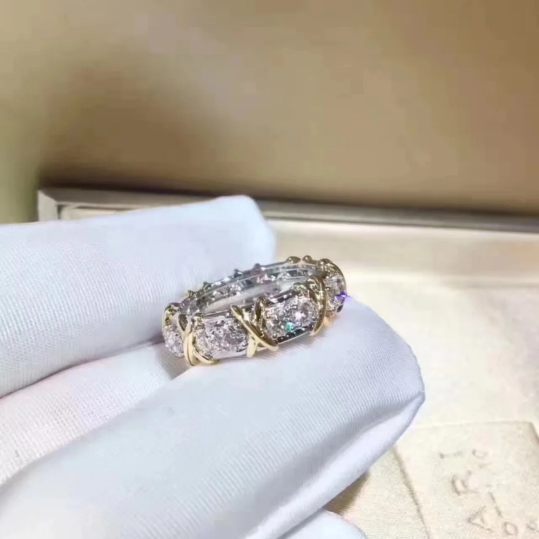 Silver Ring Cross 10K Gold 4mm Lab Diamond 925 sterling Engagement Wedding band For Women Men Party Jewelry