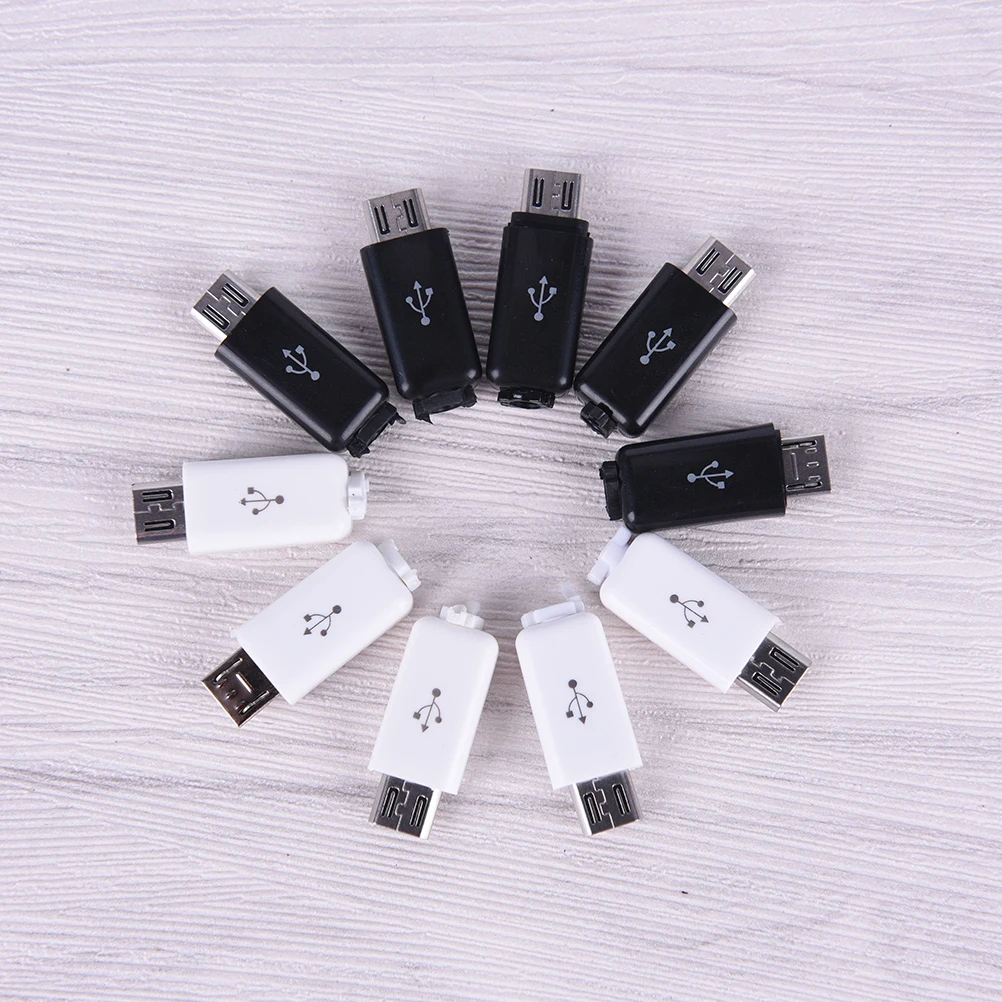 10Pcs Micro USB Type A Male 5 Pin Plug Connector With White Black Plastic Cover Welding 4 in 1 DIY Plugs for Cable | Обустройство