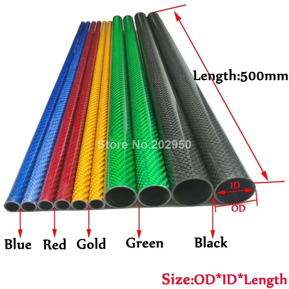 Colored Carbon Fiber Tube 3K Glossy Surface OD 6mm 8mm 10mm 12mm 16mm 18mm 20mm Length 500mm Green Blue Red Silver Orange Color
