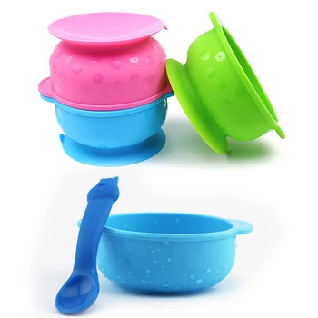 

Baby Kids Silicone Tableware Children Bowls Suction Bowl with Spoon Baby Food Baby Dinner Feeding Bowls Portable Kids Plate
