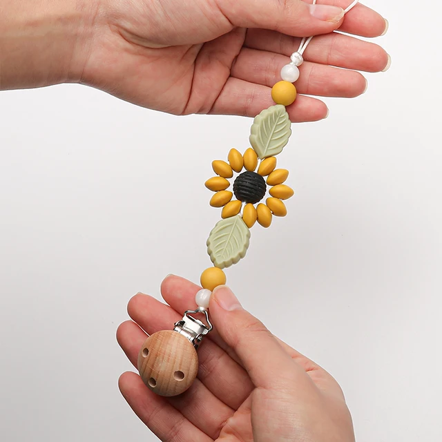 Baby Pacifier Chain Clips Dummy Holde Nipples Clips Silicone Teething Chain Teether Pacifier Chains Holder Chain Newborn Toy yellow