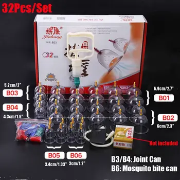 

24/32 Cans Cups Chinese Vacuum Cupping Kit Pull Out Vacuum Apparatus Therapy Relax Massagers Curve Suction Pumps