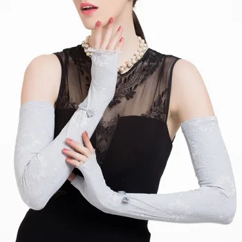 

YAOYAO Summer Ladies Thin Long Glove Woman Fingerless Lace Cotton Sun Mitten Mujer Driving UV Protection Gantlet Arm Sleeves