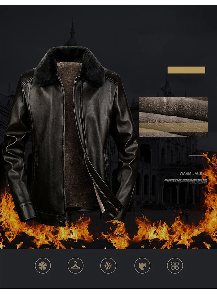Winter Men PU Leather Jacket New Men's Fashion Warm Fleece Leather Fur Collar Coat Casual Male Wild Leather Jackets Top