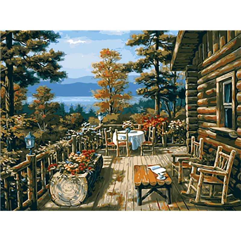 painting by number17 Пейзажная живопись по номерам Раскраска по номерам для взрослых Сделай Сам Раскраска по номерам масляная пронумерованная цифра картины pintura numerada - Цвет: painting by number17