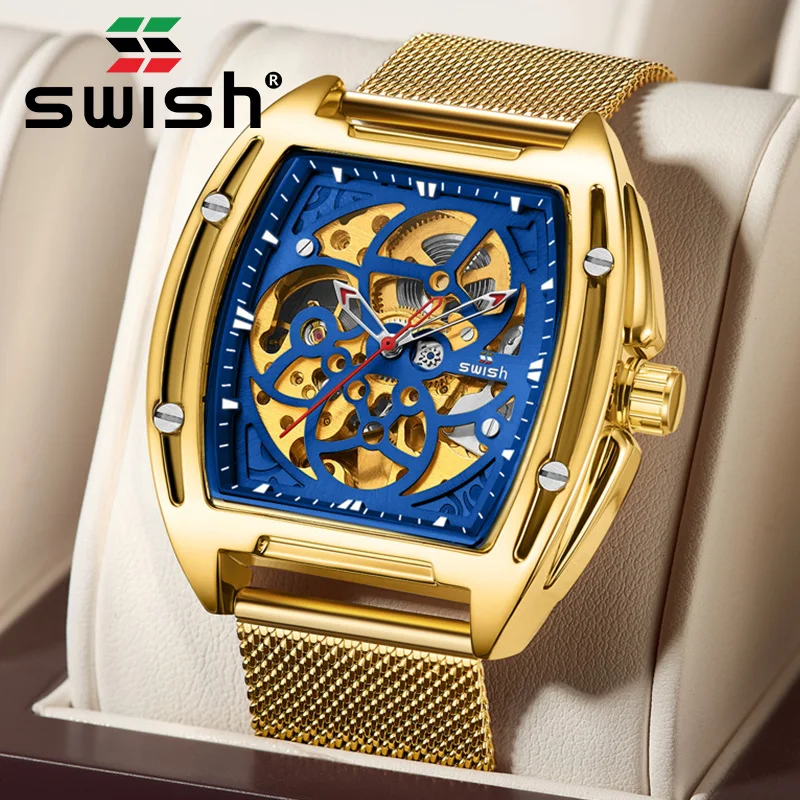 SWISH Men Automatic Mechanical Watch Tourbillion Watches Waterproof Transparent Stainless Steel Business Sports Wristwatch | Наручные