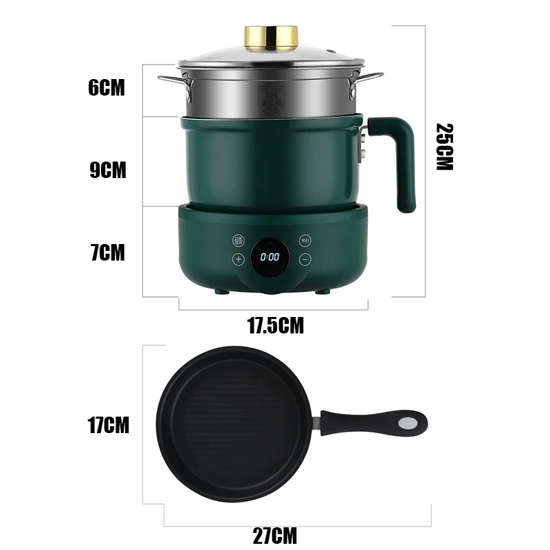 1.8L Multi-Function Electric Cooker Household Split Small Pot Stir Fry Cooker Hot Pot Noodles Fried Egg Steak Frying Pan 220V 6