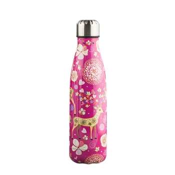 

500Ml Double Walled Vacuum Flask Insulated Stainless Steel Water Bottle Leak Proof Cola Shape Portable Water Bottle Pink