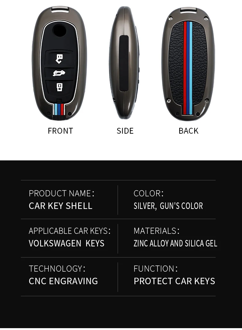 Nuovo supporto di copertura chiave dell'automobile in lega di zinco di alta qualità per Volkswagen VW Touareg 3 pulsanti Fob accessori senza chiave - H7e3e039cd51b46abb5c6101c7abb97eaI