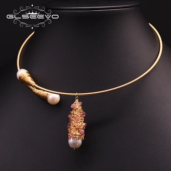 

GLSEEVO Custom Natural White Pearl Crystal Pendant Chokers Necklaces For Women Wedding Gift Of Love Handmade Boho Jewerly GN0175