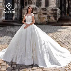 Роскошное бальное платье с круглым вырезом, свадебное платье 2019 года, модная юбка с аппликацией из бисера, свадебное платье принцессы, Vestido