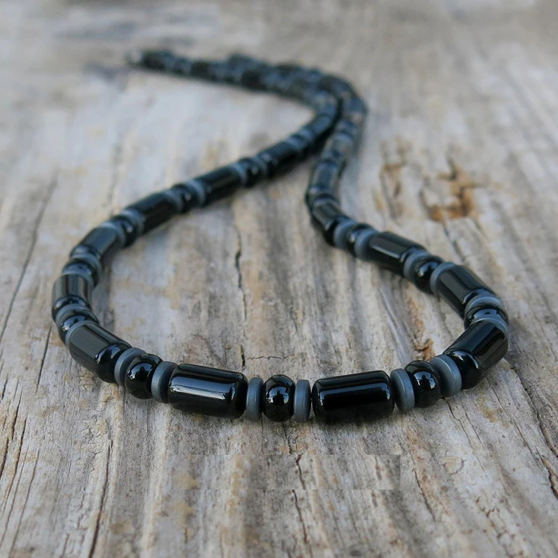 Hematite Necklace Mens Beaded Necklace for Him Black Lava Stone Necklace Jewelry Gift For Boyfriend Black Necklace - Image 6