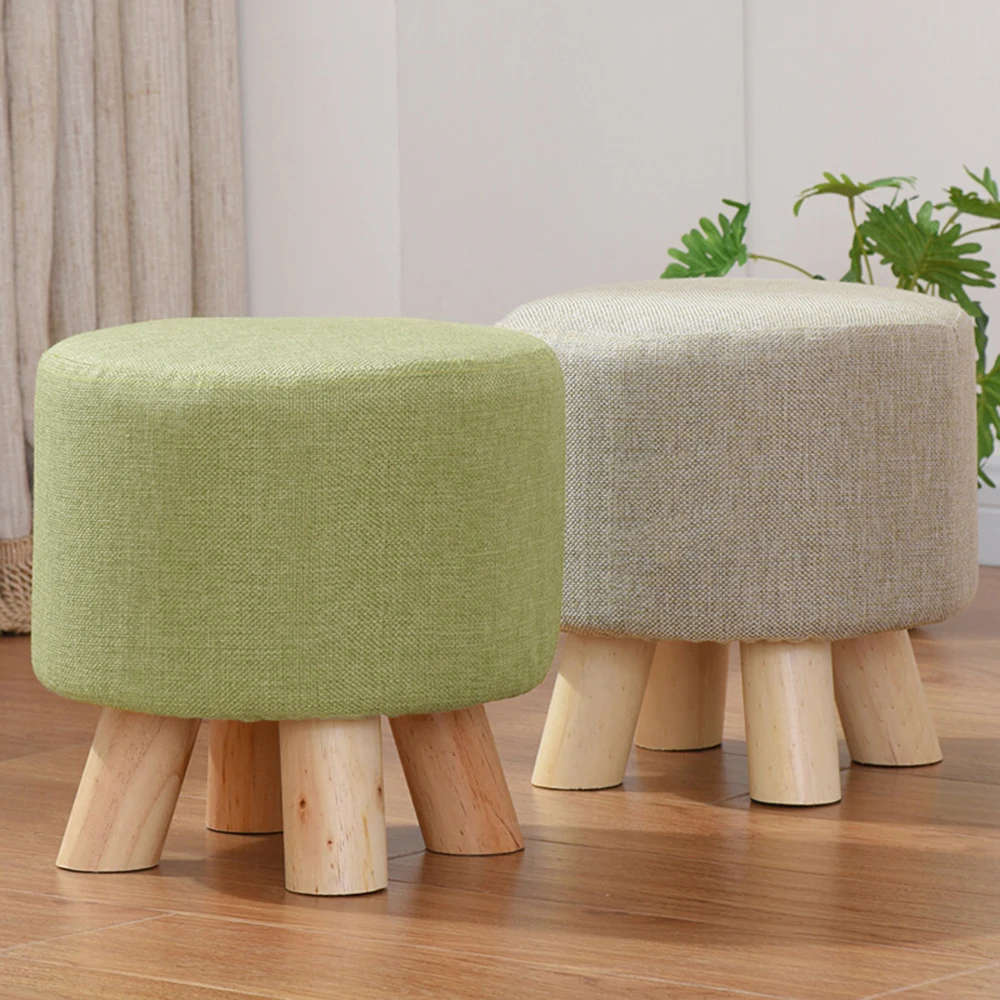 

Pouf Round Fabric Creative Solid Wood Thickened Footstool Padded Foot Rest Folding Storage Seat Stool with Removable Cover
