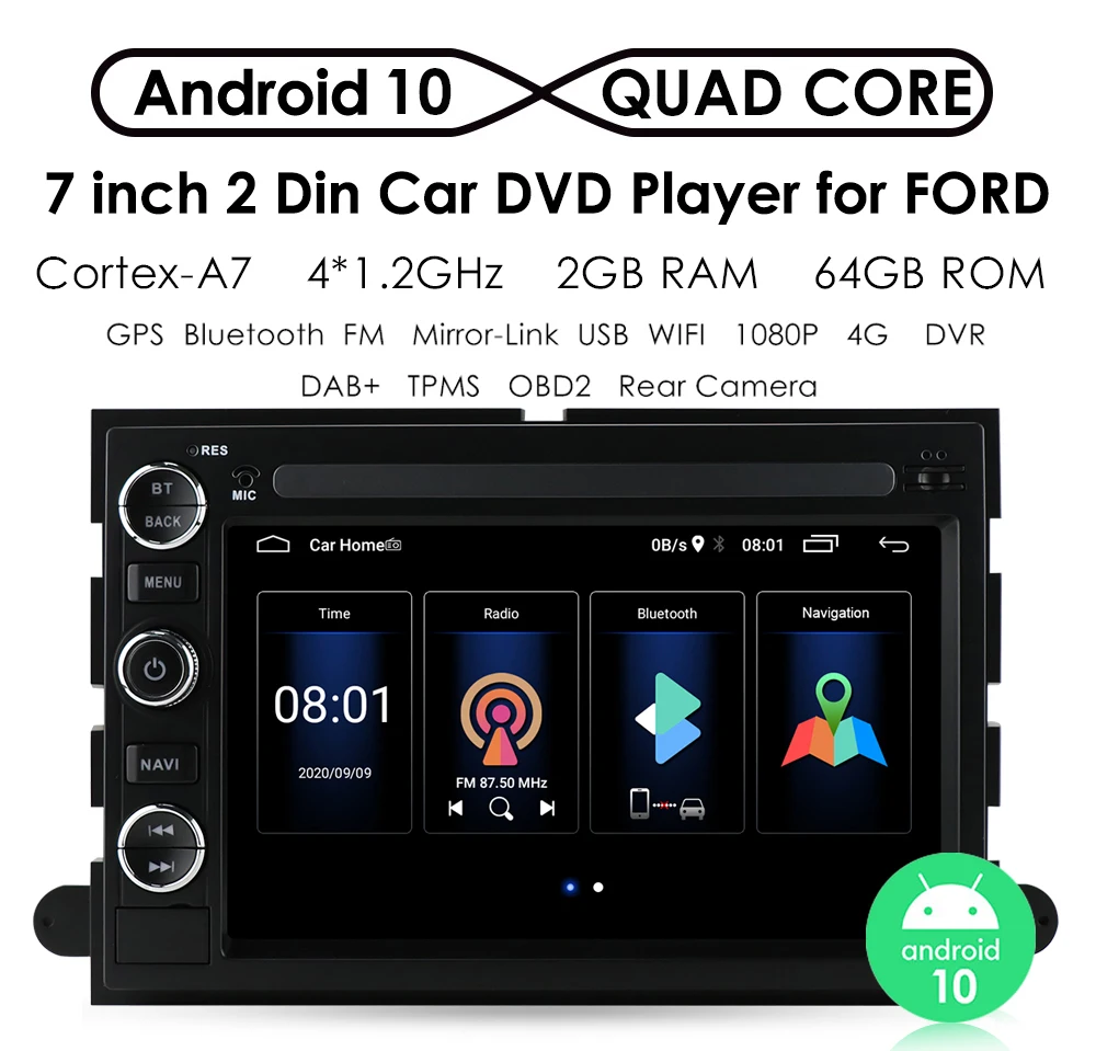 2Din Android 10 Автомобильный мультимедийный плеер навигации для Ford F150 фокус E150 E250 Авто