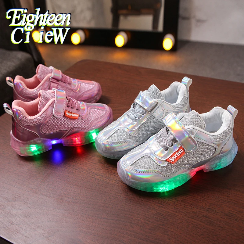 

2020 Ins Fashion Crystal Light Shoes Children Casual Shoes Boys Girls with Light Luminous Sneakers Led Light Children's Shoes