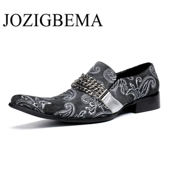 

New Retro Design Men Printing Classic Business Formal Shoes Pointed Toe Genuine leather shoes Men Oxfords Dress Shoes