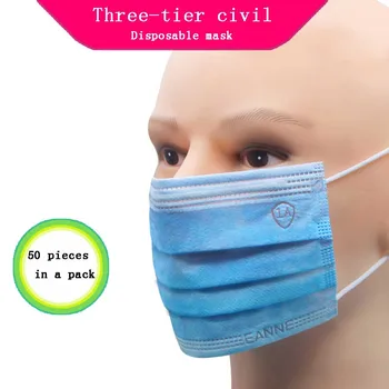 

50 PCs of Melt-blown Cloth Three-layer Disposable Masks Dustproof Work Travel Masks Respirator Dust Mask Anti Dust Face Mask