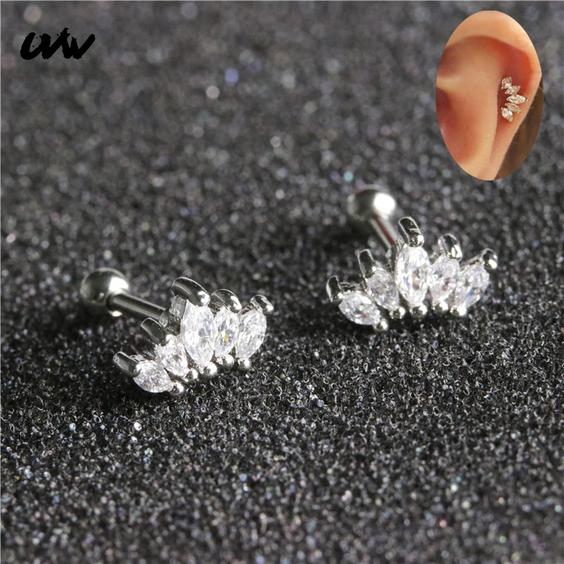 

2pc Lovely Clear Crystal Stainless Steel Stud Earrings Silver Helix Daith Tragus Piercing Body Jewelry Boho Women Accessories